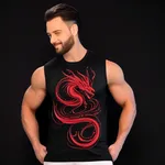 black sleeveless t-shirt with red dragon graphic image